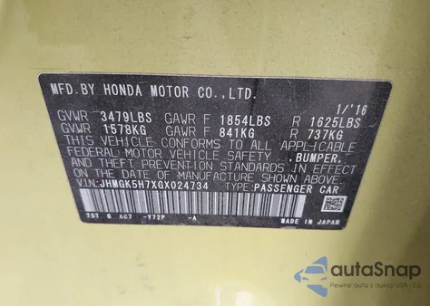 2016 Honda Fit Ex from USA, damaged, VIN JHMGK5H7XGX024734